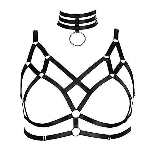 BBOHSS Damen Body Harness Plus Size BH Elastische Unterwäsche Bra Punk Elastic Bra Halloween Karneval Tanz Kostüm (Schwarz) von BBOHSS