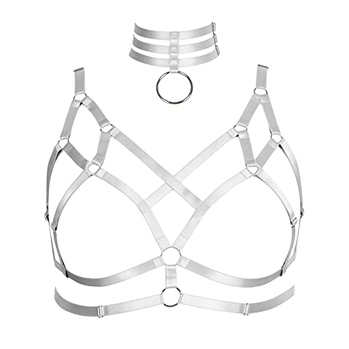 BBOHSS Damen Body Harness Plus Size BH Elastische Unterwäsche Bra Punk Elastic Bra Halloween Karneval Tanz Kostüm (Weiß) von BBOHSS