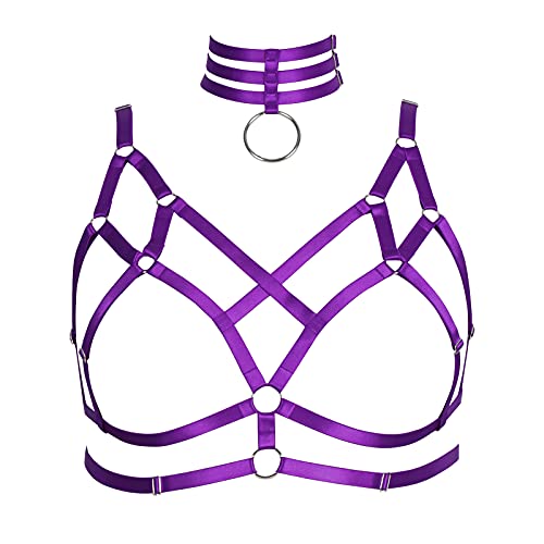 BBOHSS Damen Body Harness Plus Size BH Elastische Unterwäsche Bra Punk Elastic Bra Halloween Karneval Tanz Kostüm (lila) von BBOHSS