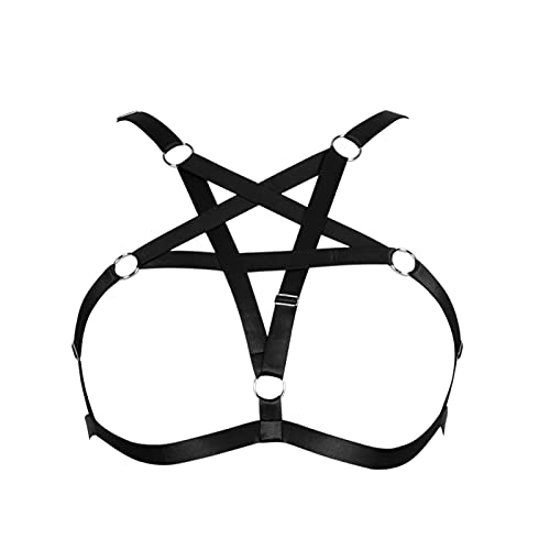 BBOHSS Damen Body Harness Plus Size Pentagramm Mode BH Punk Gothic Top Hohl Gürtel Halloween Karneval Kostüm 12 Farben, Schwarz , 90 von BBOHSS