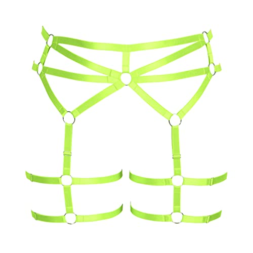 BBOHSS Damen Body Harness Plus Size Punk Strumpfband Bein Gürtel Dessous Oberschenkel Strümpfe Gothic Karneval Zubehör 12 Farben, leuchtend grün, 90 von BBOHSS