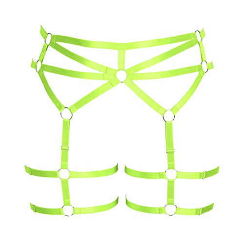 BBOHSS Damen Body Harness Plus Size Punk Strumpfband Beingürtel Dessous Oberschenkel Strümpfe Gothic Carnival Accessoires 12 Farben (Leuchtendes Grün) von BBOHSS