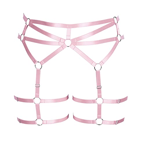 BBOHSS Damen Body Harness Plus Size Punk Strumpfband Beingürtel Dessous Oberschenkel Strümpfe Gothic Carnival Accessoires 12 Farben (Rosa) von BBOHSS