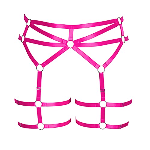 BBOHSS Damen Body Harness Plus Size Punk Strumpfband Beingürtel Dessous Oberschenkel Strümpfe Gothic Carnival Accessoires 12 Farben (Rose Red) von BBOHSS