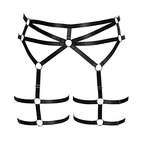 BBOHSS Damen Body Harness Plus Size Punk Strumpfband Beingürtel Dessous Oberschenkel Strümpfe Gothic Carnival Accessoires 12 Farben (Schwarz) von BBOHSS