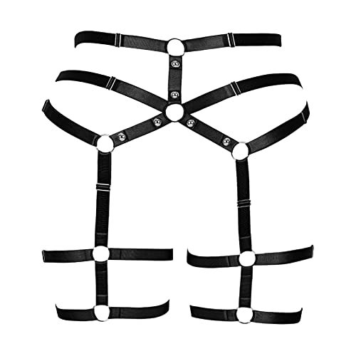 BBOHSS Damen Body Harness Plus Size Punk Strumpfband Beingürtel Dessous Oberschenkel Strümpfe Gothic Carnival Accessoires 12 Farben (Schwarz B) von BBOHSS