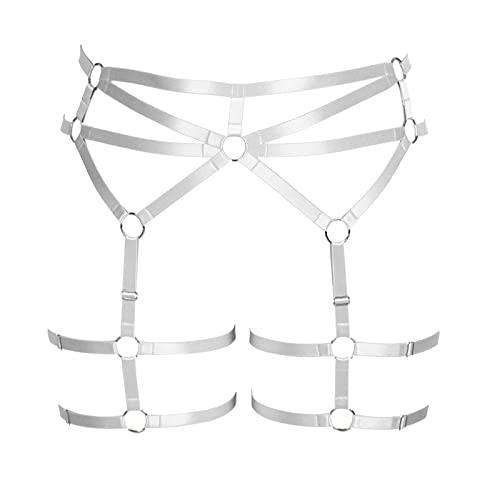 BBOHSS Damen Body Harness Plus Size Punk Strumpfband Beingürtel Dessous Oberschenkel Strümpfe Gothic Carnival Accessoires 12 Farben (Weiß) von BBOHSS