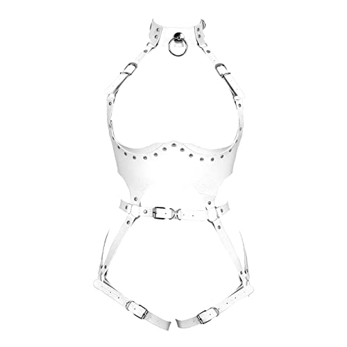 BBOHSS Damen Body Harness Punk Dessous Leder Brustkäfig BH Gothic Halloween Full Hollow Verstellbarer Gürtel Tanzkostüm (Weiß) von BBOHSS