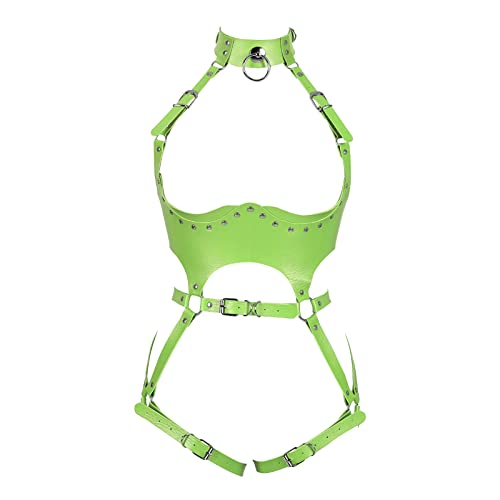 BBOHSS Damen Body Harness Punk Dessous Leder Brustkäfig BH Gothic Halloween Full Hollow Verstellbarer Gürtel Tanzkostüm (hellgrün) von BBOHSS