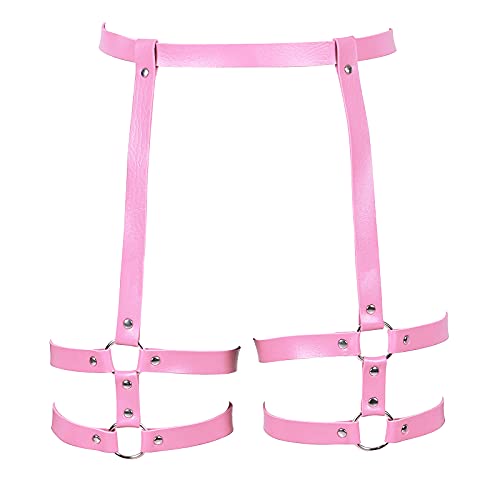 BBOHSS Damen Body Harness Punk Karneval Strumpfgürtel PU Leder Punk Gothic Beinstrumpf Karneval Tanz Fotografie Kostüm (Rosa) von BBOHSS