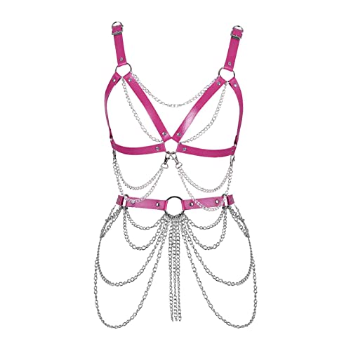 BBOHSS Damen Body Harness Punk Leder BH Anzug Strumpfband Karneval Party Weihnachten Halloween Mode Tanz Kostüm von BBOHSS