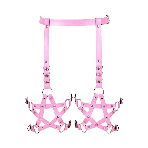 BBOHSS Damen Body Harness Punk Mode Leder Strumpfgürtel Pentagramm Gürtel Karneval Halloween Club Tanz Strumpfband Kostüm (Rosa) von BBOHSS