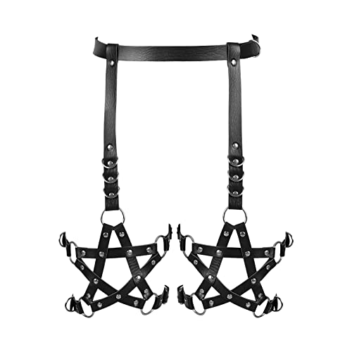 BBOHSS Damen Body Harness Punk Mode Leder Strumpfgürtel Pentagramm Gürtel Karneval Halloween Club Tanz Strumpfband Kostüm (Schwarz) von BBOHSS