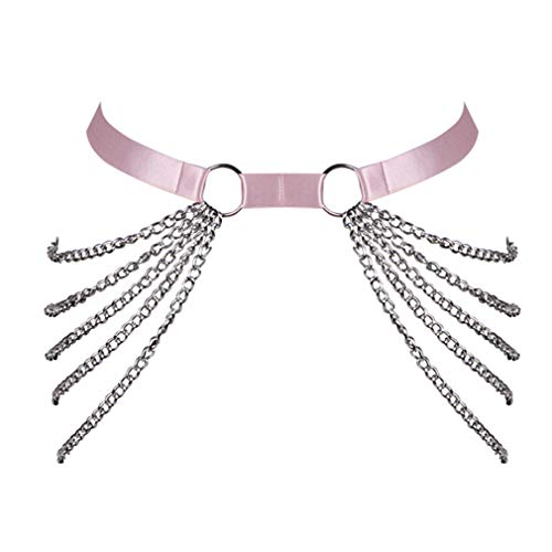 BBOHSS Damen Body Harness Punk Strumpfband Gürtel Strümpfe High Belt Gothic Karneval Tanz Kostüm Zubehör (Rosa) von BBOHSS