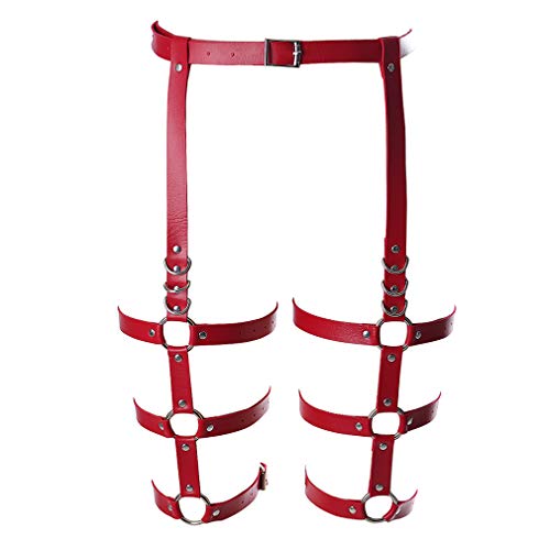 BBOHSS Damen Body Harness Punk Strumpfband Karneval Gürtel Gothic Leder Strumpfband Karneval KostümZubehör (rot) von BBOHSS