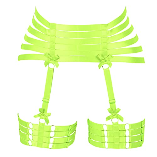 BBOHSS Damen Body Harness Punk Strumpfgürtel Bein Käfig Gothic Strümpfe Verstellbare Karneval Tanz Kostüm Zubehör (Leuchtendes Grün) von BBOHSS