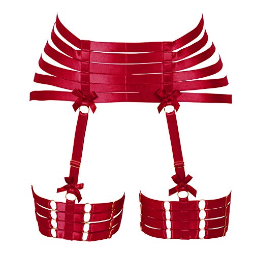 BBOHSS Damen Body Harness Punk Strumpfgürtel Bein Käfig Gothic Strümpfe Verstellbare Karneval Tanz Kostüm Zubehör (Wine Red) von BBOHSS