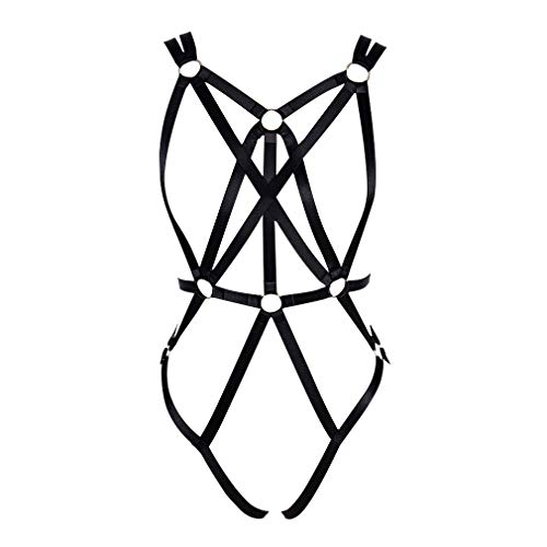 BBOHSS Damen Body Harness Set Strumpfband Hollow Punk Gothic Verstellbarer elastischer Gürtel Party Dance Kostüm Zubehör (schwarz + Silber) von BBOHSS