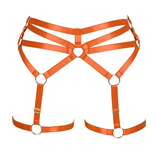 BBOHSS Damen Body Harness StrumpfGürtel Beingürtel Strumpfgürtel Anpassung hohe Taille Strümpfe Strümpfe Gürtel Gothic Dance Kleidung (Orange) von BBOHSS