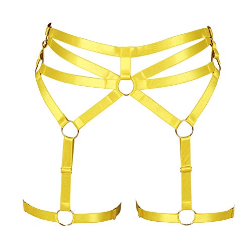 BBOHSS Damen Body Harness StrumpfGürtel Beingürtel Strumpfgürtel Anpassung hohe Taille Strümpfe Strümpfe Gürtel Gothic Dance Kleidung (Orange Gelb) von BBOHSS