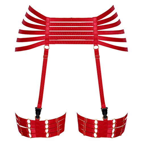 BBOHSS Damen Body Harness Strumpfgürtel Gothic Punk Leg Strappy Dessous Gürtel Plus Size Elastic Verstellbares Zubehör (rot) von BBOHSS