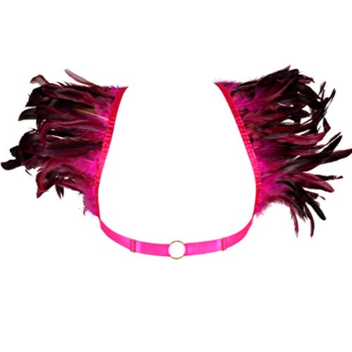 BBOHSS Damen Feder Body Harness Punk BH Epaulette Elastisch verstellbar Frauen Tag Karneval Gothic Kostüm Zubehör von BBOHSS