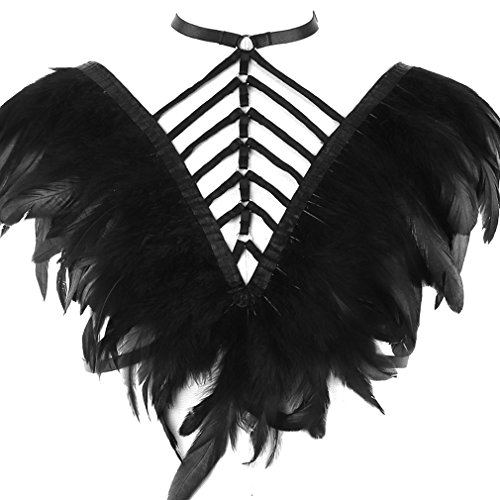 BBOHSS Damen Feder Body Harness Punk BH Gothic Riemchen Geschirr Flügel Burning Man Plus Size Frauen Zubehör (Schwarz) von BBOHSS