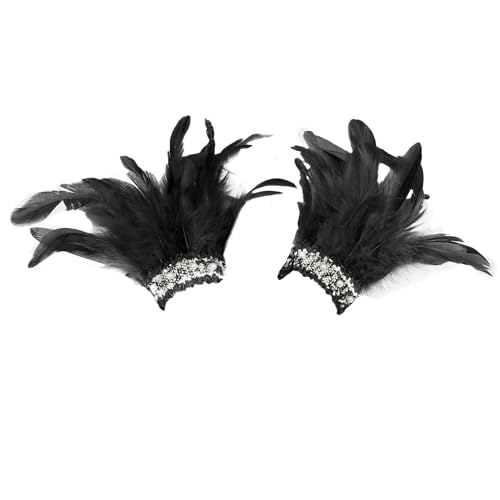 BBOHSS Damen Federn Mode fähige HandgelenkCuffles Dekorative Punk Halloween Gothic Karneval Party Dress Up Armbänder Handgelenk (Schwarz) von BBOHSS