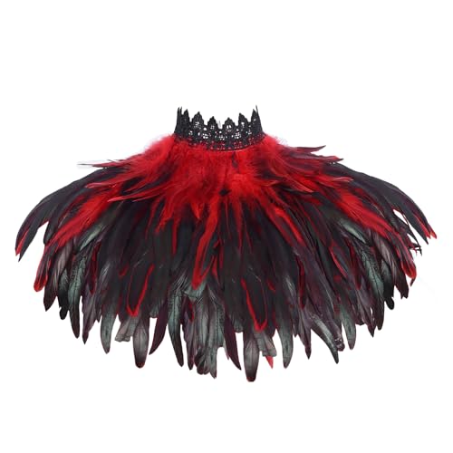 BBOHSS Damen Federn Schal Schal Mantel Mode Punk Gothic Halloween Karneval Schal Schal Harness Zubehör. (Rot) von BBOHSS