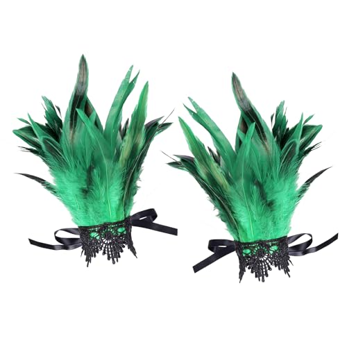 BBOHSS Damen Federn Spitze Handgelenk Zubehör Punk Gothic Karneval Halloween Mode Dress Up Armbänder Bekleidung Dekorative (Fruchtgrün) von BBOHSS