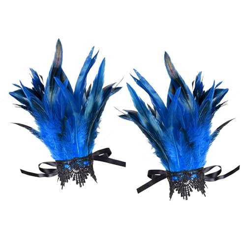 BBOHSS Damen Federn Spitze Handgelenk Zubehör Punk Gothic Karneval Halloween Mode Dress Up Armbänder Bekleidung Dekorative (Königsblau) von BBOHSS