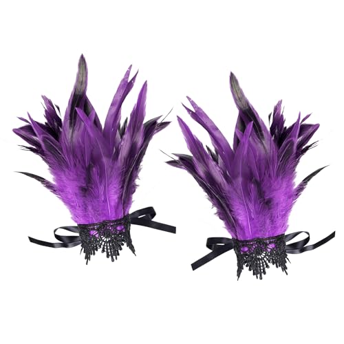 BBOHSS Damen Federn Spitze Handgelenk Zubehör Punk Gothic Karneval Halloween Mode Dress Up Armbänder Bekleidung Dekorative (Lila) von BBOHSS