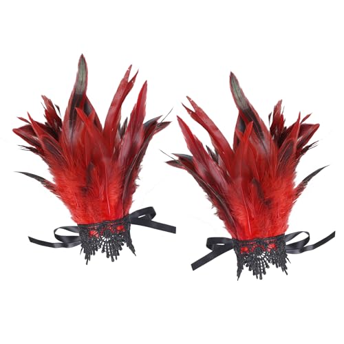 BBOHSS Damen Federn Spitze Handgelenk Zubehör Punk Gothic Karneval Halloween Mode Dress Up Armbänder Bekleidung Dekorative (Rot) von BBOHSS