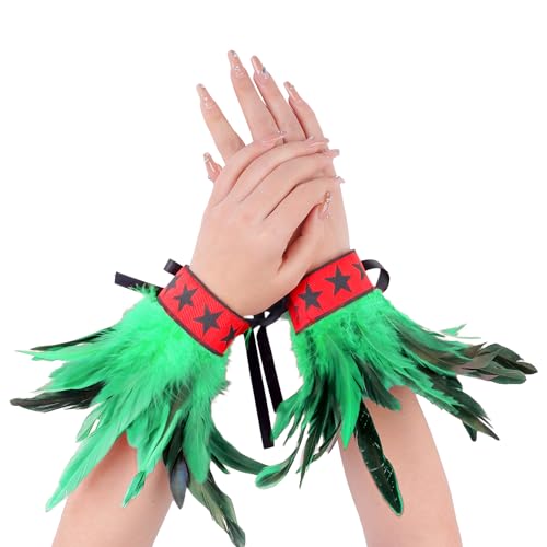 BBOHSS Damen Federn Spitze Mode Handgelenk Zubehör Punk Gothic Karneval Halloween Dress Up Armbänder Bekleidung Dekorative (Fruchtgrün) von BBOHSS