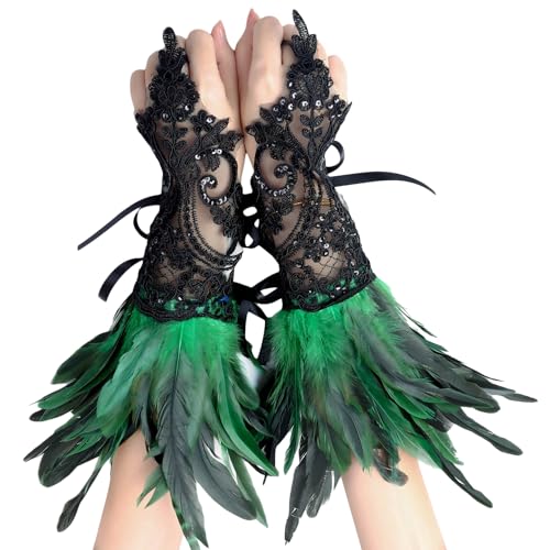 BBOHSS Damen Federn Spitze able Handgelenk Dekorative Punk Halloween Gothic Karneval Mode Dress Up Armbänder Handgelenk Zubehör von BBOHSS