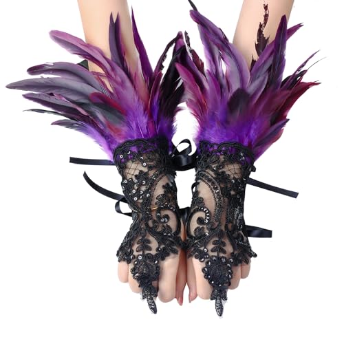 BBOHSS Damen Federn Spitze able Handgelenk Dekorative Punk Halloween Gothic Karneval Mode Dress Up Armbänder Handgelenk Zubehör von BBOHSS