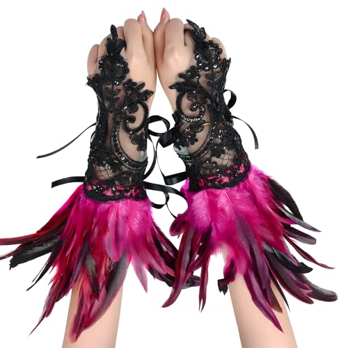 BBOHSS Damen Federn Spitze able Handgelenk Dekorative Punk Halloween Gothic Karneval Mode Dress Up Armbänder Handgelenk Zubehör von BBOHSS