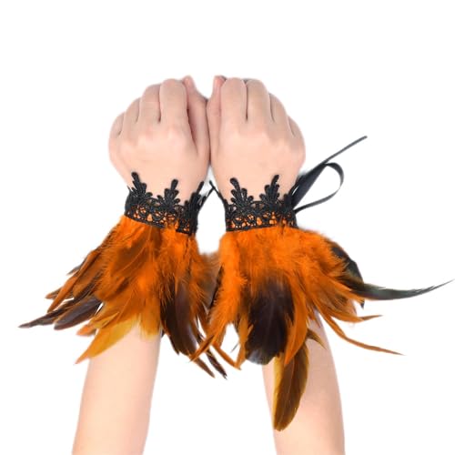 BBOHSS Damen Harness Federn Spitze Modische Handgelenk Zubehör Punk Halloween Gothic Karneval Dress Up Armbänder (Orange) von BBOHSS