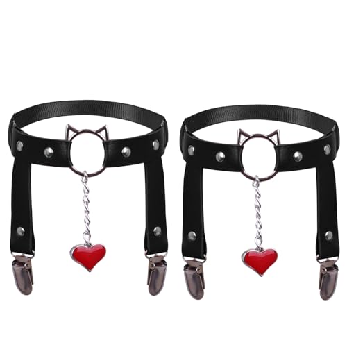 BBOHSS Damen Körper Harness Leder Bein Strümpfe Clip Liebe Gürtel Punk Oberschenkel Strumpfband Gürtel Karneval Halloween Kleidung Dekoration (Schwarz) von BBOHSS