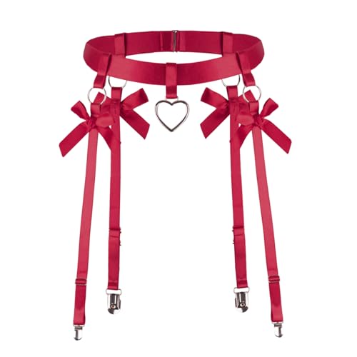 BBOHSS Damen Körper Harness Mode Bein Schleife Strümpfe Clip Punk Oberschenkel Gürtel Gothic Karneval Party Dekorative Accessoires (Weinrot) von BBOHSS