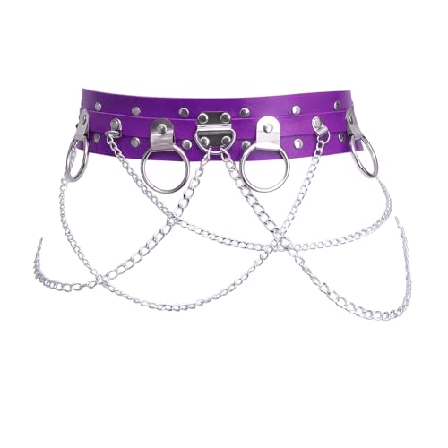 BBOHSS Damen Körper Harness Mode Leder Gürtel Punk Gürtel Verstellbare Gürtel Gothic Karneval Dance Party Kostüm (Lila) von BBOHSS
