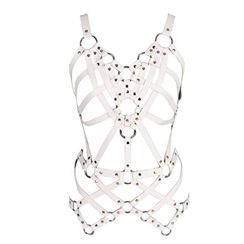 BBOHSS Damen Leder Body Harness Punk BH Gothic Karneval BH Verstellbarer Tanz BH Kostüm Zubehör (Weiß) von BBOHSS