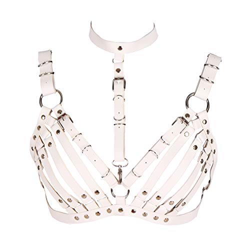 BBOHSS Damen Leder Body Harness Punk BH Karneval Gothic Halloween Tanz Einstellbar BH Kostüm Zubehör (Weiß) von BBOHSS