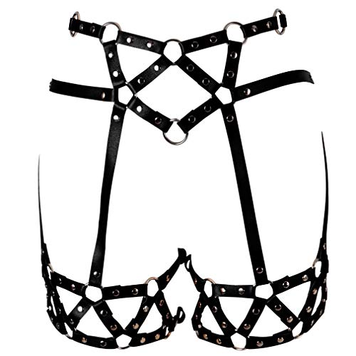 BBOHSS Damen Leder Body Harness Punk Strumpfband Gürtel Leg Harness verstellbare Oberschenkel Taille Tanz Kleidung Zubehör (Schwarz) von BBOHSS