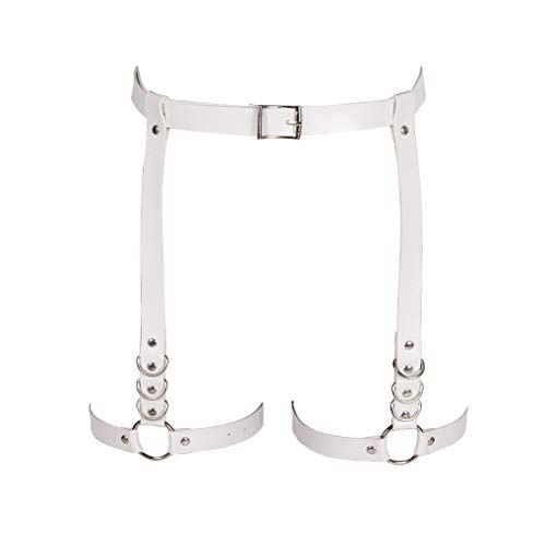 BBOHSS Damen Leder Body Harness Strumpfband Punk Gürtel Bein Harness verstellbar Oberschenkel Gürtel Gothic Karneval Tanz Kostüm Gr. Einheitsgröße, weiß von BBOHSS