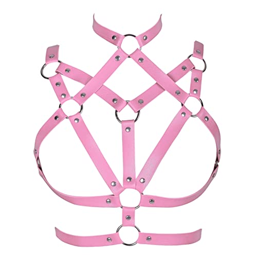 BBOHSS Damen Leder Harness BH Gothic Karneval Punk Mode BH Weihnachten Halloween Party Tanzkostüm (Rosa) von BBOHSS