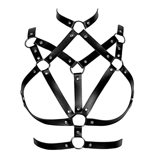 BBOHSS Damen Leder Harness BH Gothic Karneval Punk Mode BH Weihnachten Halloween Party Tanzkostüm (Schwarz) von BBOHSS