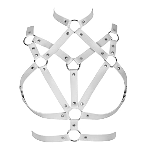 BBOHSS Damen Leder Harness BH Gothic Karneval Punk Mode BH Weihnachten Halloween Party Tanzkostüm (Weiß) von BBOHSS