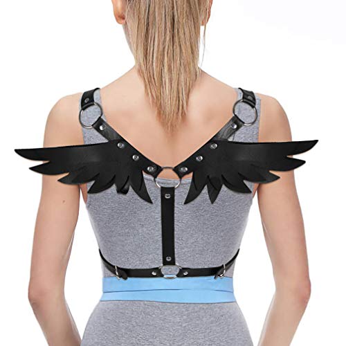 BBOHSS Damen Ledergeschirr Body Cage BH Brustflügel Cosplay Kostüm Punk Gothic Adjustable Dress Zubehör (Schwarz) von BBOHSS