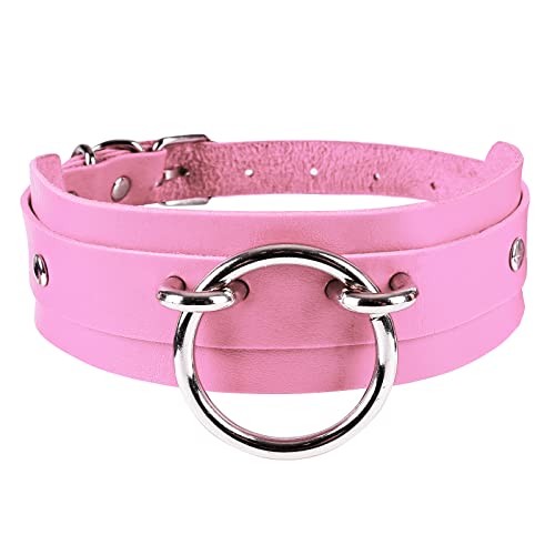 BBOHSS Damen PU-Leder Punk Choker Halskette Mode Halskette Halsband Gothic Karneval Halloween Party Zubehör 1 (Rosa) von BBOHSS